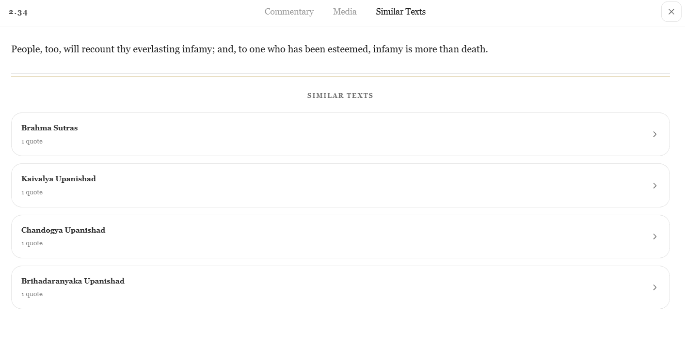 Screenshot of the similar texts panel showing semantically related passages.